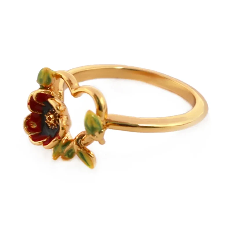 Messing emalje blomsterhjerte ring